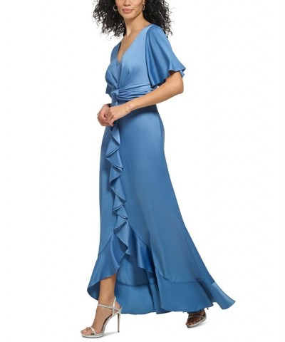 Women's Twist-Front Ruffle-Trim Gown Denim Daisy $76.48 Dresses