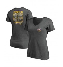 Women's LSU Tigers College Football Playoff 2019 National Champions Fumble Schedule V-Neck T-shirt Heather Charcoal $20.16 Tops