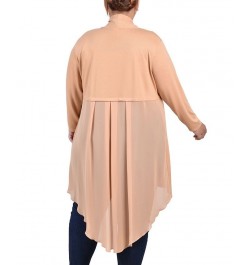 Plus Size Long Sleeve Knit Cardigan with Chiffon Back Pink $18.48 Sweaters