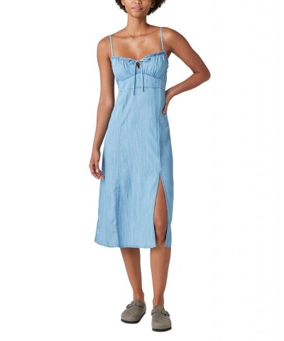 Women's Denim Smocked-Back Midi Dress Denim Blue $50.31 Dresses