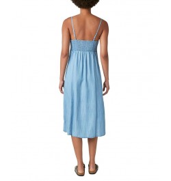 Women's Denim Smocked-Back Midi Dress Denim Blue $50.31 Dresses