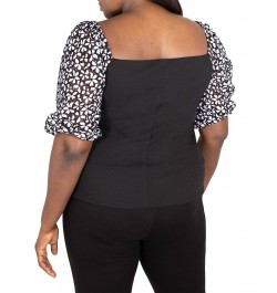 Plus Size Knit Top with Eyelet Sleeves Black $58.31 Tops
