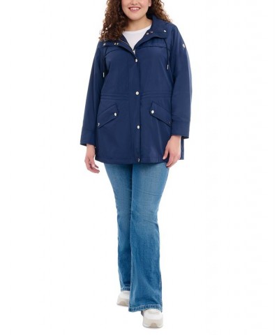 Women's Plus Size Hooded Water-Resistant Anorak Coat Midnight Blue $53.28 Coats
