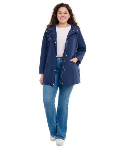 Women's Plus Size Hooded Water-Resistant Anorak Coat Midnight Blue $53.28 Coats