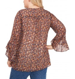 Plus Size Printed Ruffle-Cuff 3/4-Sleeve Blouse Classic Navy $32.13 Tops