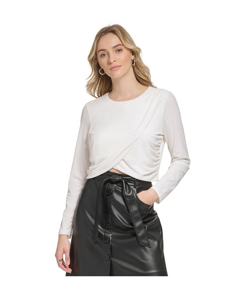Women's X-Fit Long Sleeve Draped Crop Top Black $15.47 Tops