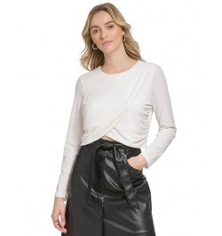 Women's X-Fit Long Sleeve Draped Crop Top Black $15.47 Tops