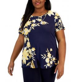 Plus Size Floral Print Short-Sleeve Top Blue $13.77 Tops