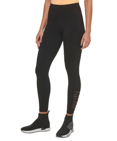 Women's Performance High-Waist Metallic-Logo 7/8 Leggings Black/ Bronze $17.09 Pants