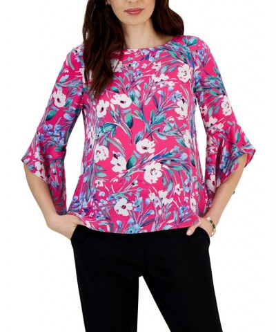 Petite Printed Ruffle-Sleeve Top Pink Perfection $39.50 Tops