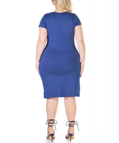 Plus Size Short Sleeve V-neck Faux Wrap Dress Navy $17.60 Dresses