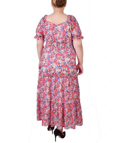 Plus Size Maxi Short Sleeve Dress Red Floral $18.10 Dresses