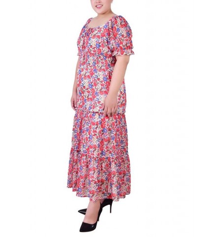 Plus Size Maxi Short Sleeve Dress Red Floral $18.10 Dresses