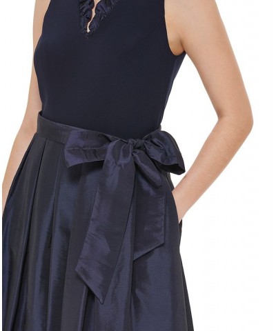 Women's Ruffled-Neck Tie-Waist Gown Navy $53.70 Dresses