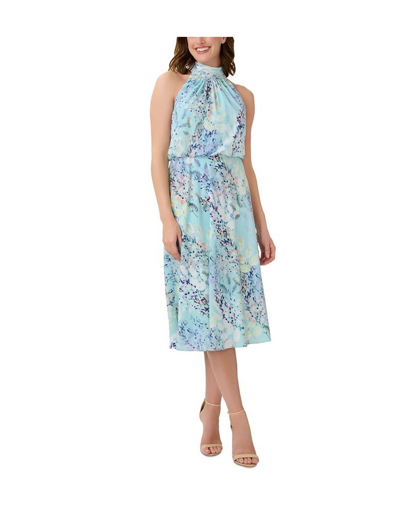 Bow-Back Halter Midi Dress Light Blue Multi $69.29 Dresses
