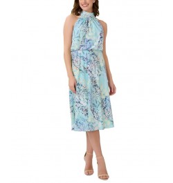 Bow-Back Halter Midi Dress Light Blue Multi $69.29 Dresses