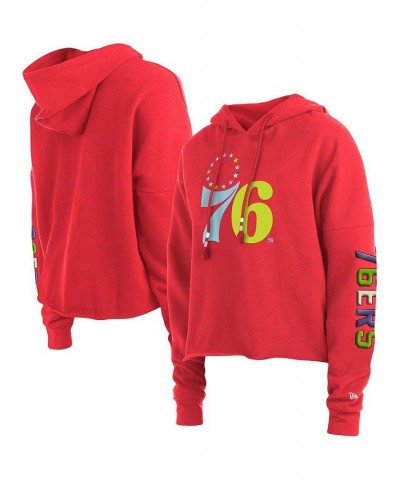 Women's Red Philadelphia 76Ers Color Pack Cropped Top Pullover Hoodie Red $33.60 Sweatshirts