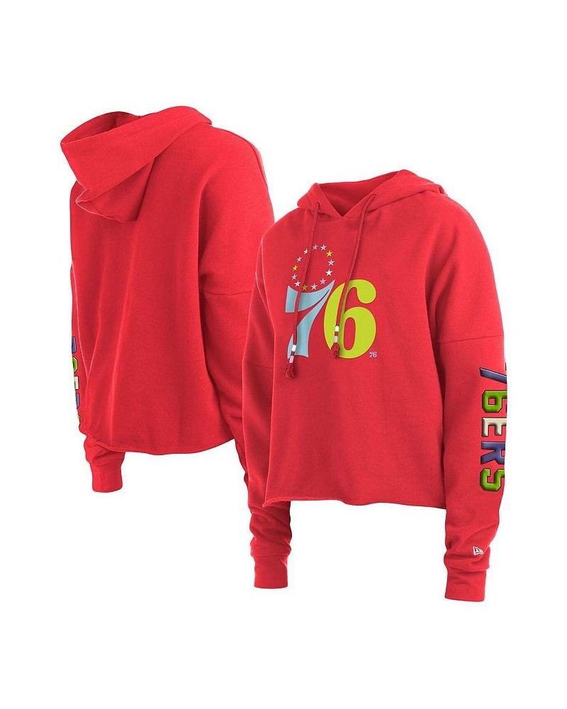 Women's Red Philadelphia 76Ers Color Pack Cropped Top Pullover Hoodie Red $33.60 Sweatshirts