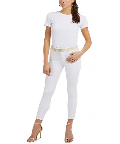 Women's Script Logo Short Sleeve Cotton T-Shirt White $23.22 Tops