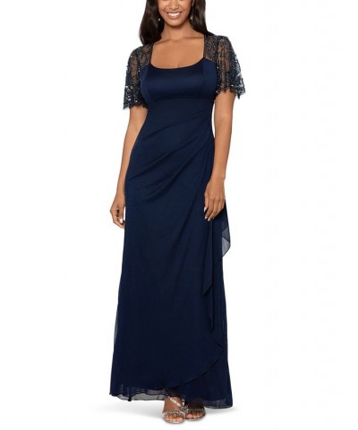 Women's Embellished-Sleeve Scoop-Neck Gown Navy $110.29 Dresses