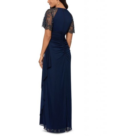 Women's Embellished-Sleeve Scoop-Neck Gown Navy $110.29 Dresses