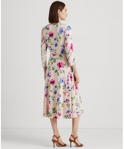 Women's Floral Surplice Jersey Dress Pink Multi $69.75 Dresses