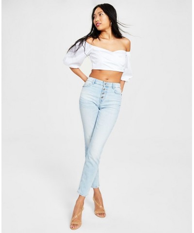 Women's Off-the-Shoulder Crop Blouse & Eco 1981 Exposed Button Fly Skinny Jeans Pacific $44.84 Jeans