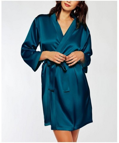 Women's Marina Lux 3/4 Sleeve Satin Lingerie Robe Blue $27.60 Lingerie
