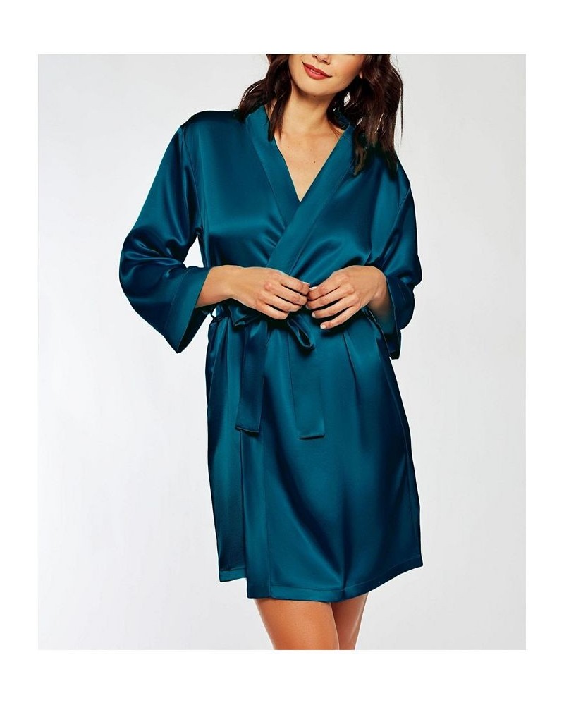 Women's Marina Lux 3/4 Sleeve Satin Lingerie Robe Blue $27.60 Lingerie
