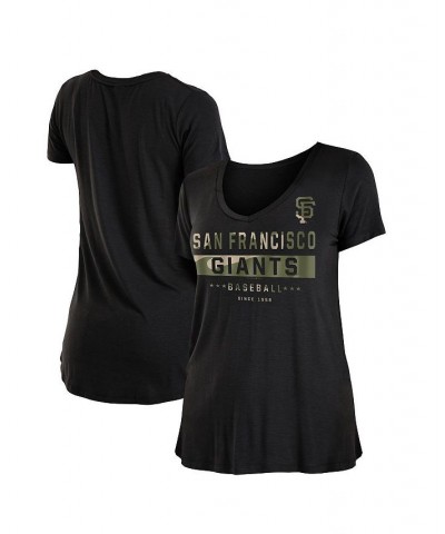 Women's Black San Francisco Giants 2021 Armed Forces Day Brushed V-Neck T-shirt Black $17.97 Tops