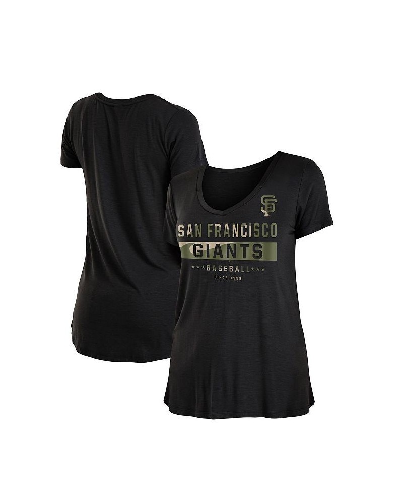 Women's Black San Francisco Giants 2021 Armed Forces Day Brushed V-Neck T-shirt Black $17.97 Tops