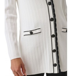 Women's Contrast-Trim Button Cardigan Soft White/ Black $33.31 Sweaters