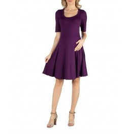 Knee Length A Line Elbow Sleeve Maternity Dress Purple $21.74 Dresses