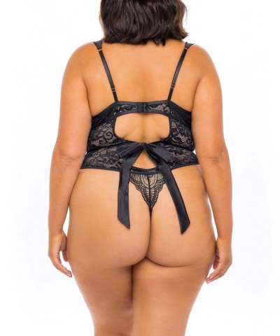 Plus Size Scallop Eyelash Lace and Satin Finish Unlined Lingerie Teddy Multi $21.16 Lingerie