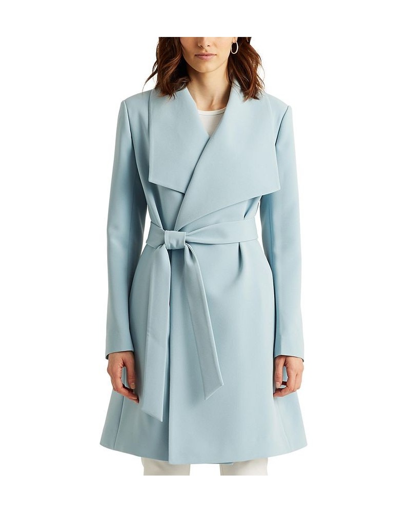 Women's Crepe Belted Wrap Coat Dusty Blue $52.00 Coats