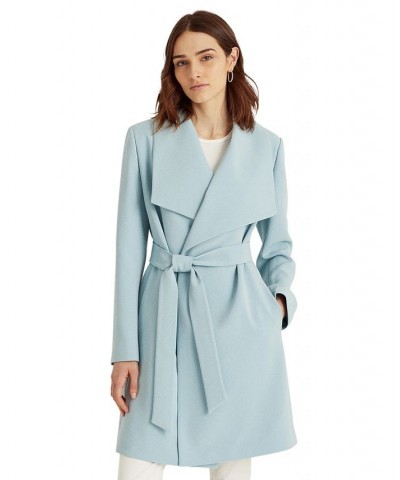 Women's Crepe Belted Wrap Coat Dusty Blue $52.00 Coats