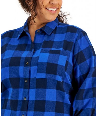 Plus Size Buffalo Plaid Shirt Blue $17.58 Tops