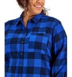 Plus Size Buffalo Plaid Shirt Blue $17.58 Tops