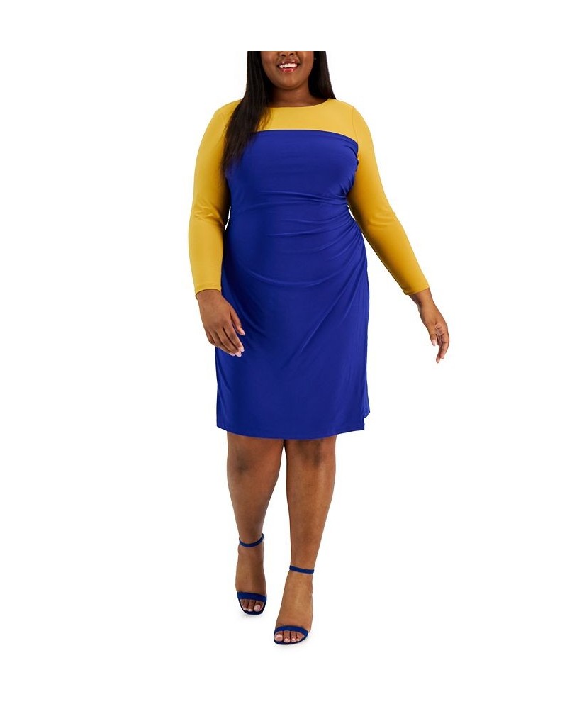 Plus Size Ginger Colorblocked Midi Shift Dress Blue $24.78 Dresses