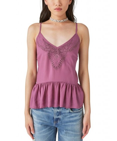 Embroidered Babydoll Camisole Purple $16.30 Tops