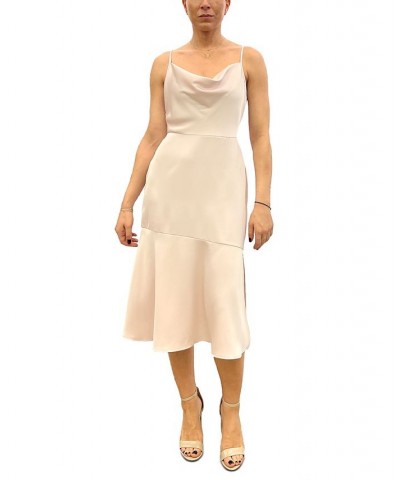 Women's Cowlneck Sleeveless Satin Midi Dress Tan/Beige $32.56 Dresses