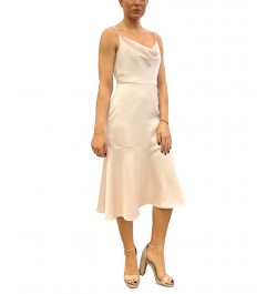 Women's Cowlneck Sleeveless Satin Midi Dress Tan/Beige $32.56 Dresses