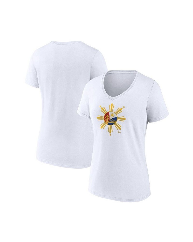 Women's Branded White Golden State Warriors 2022 Filipino Heritage Night V-Neck T-shirt White $18.00 Tops