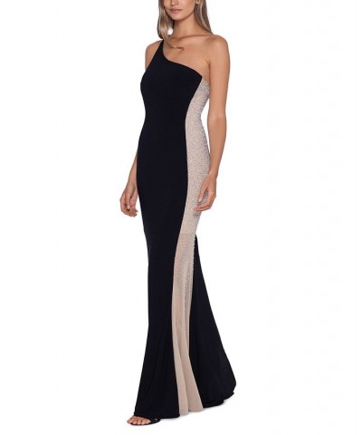 Petite Embellished One-Shoulder Gown Black/nude/sivler $117.42 Dresses