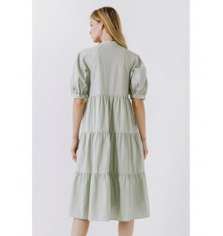 Women's Short Puff Sleeve Midi Dress Sage $47.00 Dresses