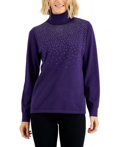 Women's Embellished Turtleneck Sweater Purple $14.30 Sweaters