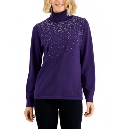 Women's Embellished Turtleneck Sweater Purple $14.30 Sweaters