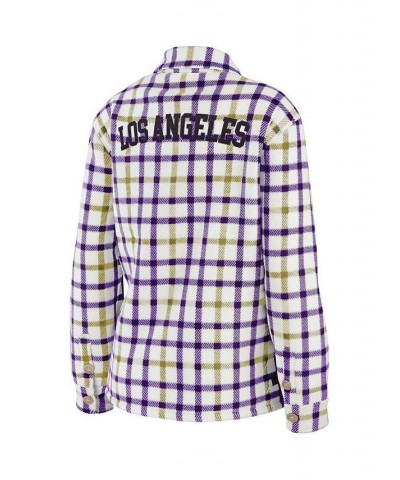 Women's Oatmeal Purple Los Angeles Lakers Plaid Button-Up Shirt Jacket Oatmeal, Purple $38.70 Jackets
