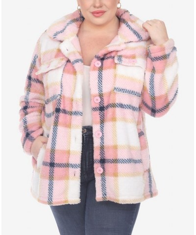 Plus Size Plaid Shacket Jacket Pink $34.32 Jackets