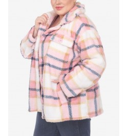 Plus Size Plaid Shacket Jacket Pink $34.32 Jackets